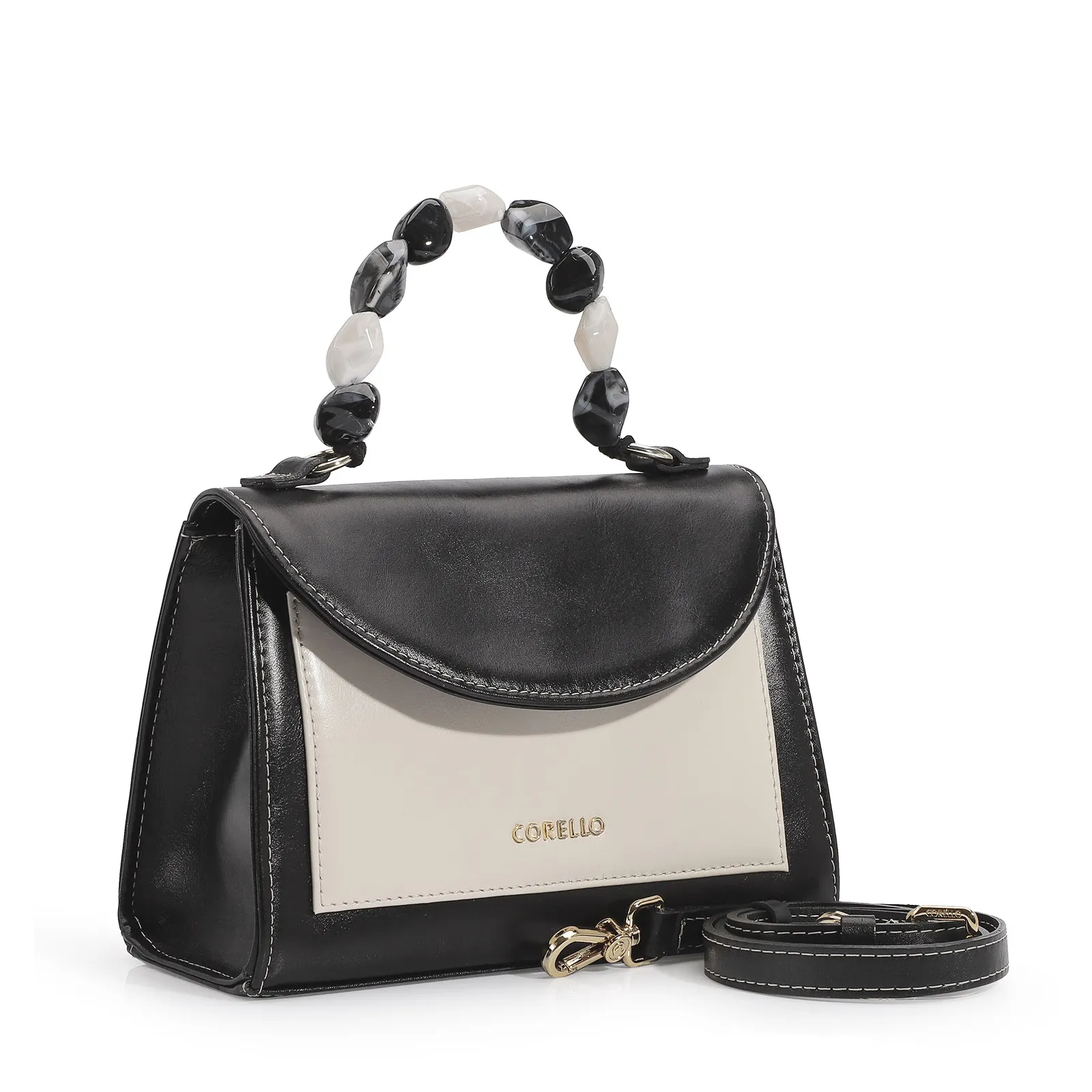 Bolsa De Mão Couro Preto/Couro Nuvem