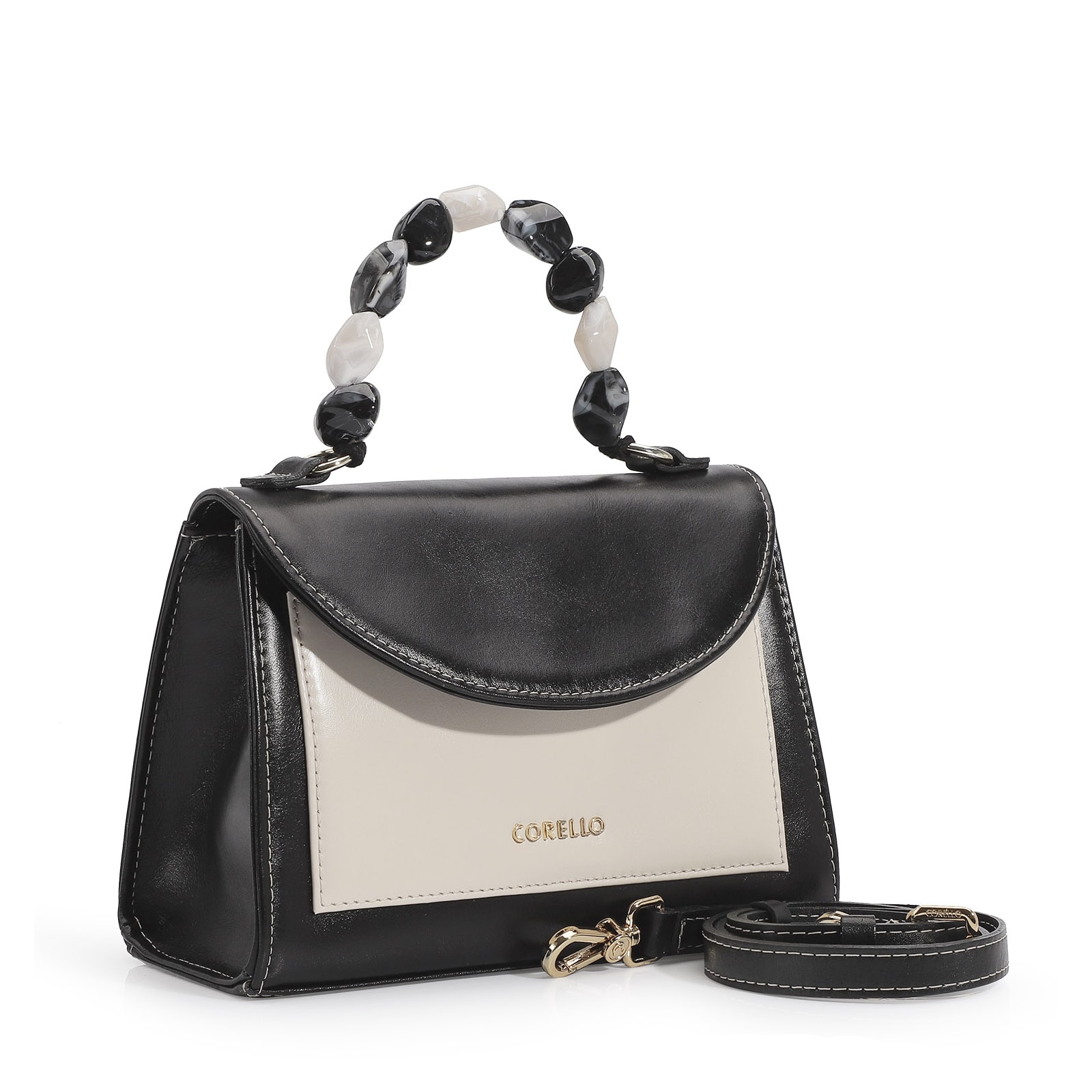 Bolsa De Mão Couro Preto/Couro Nuvem