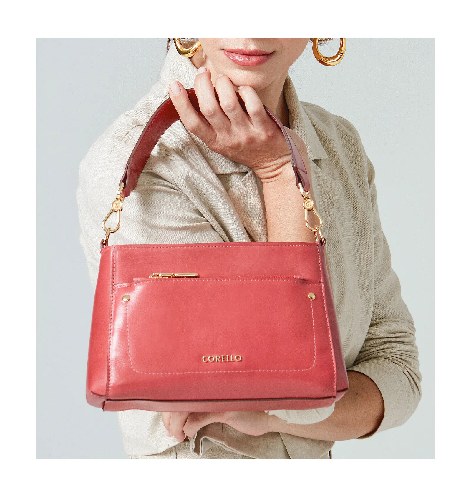 Bolsa De Mão Couro Rosa