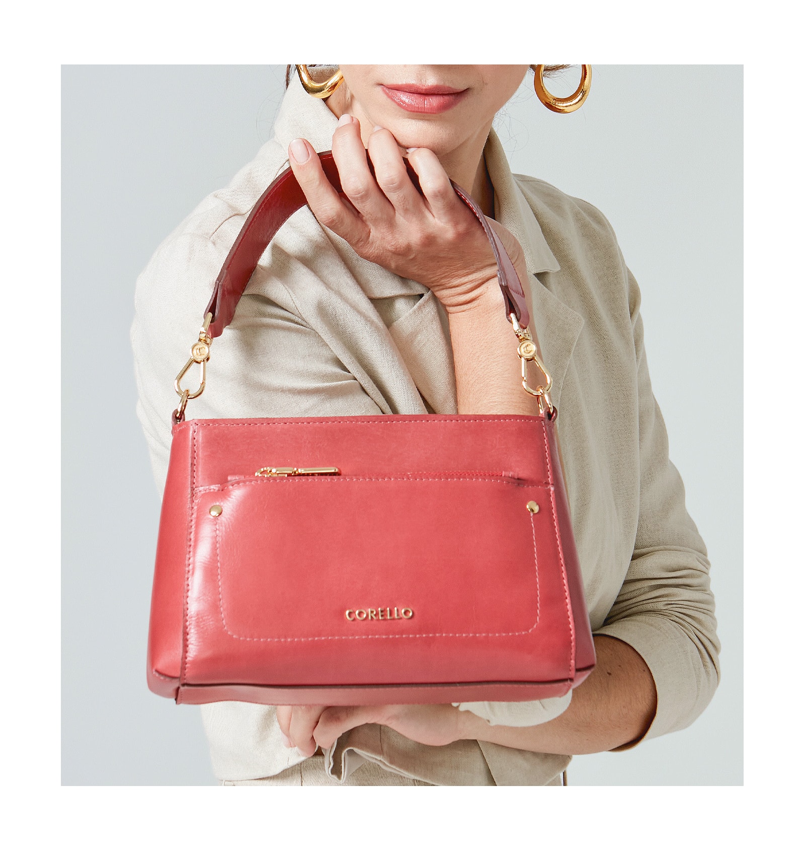 Bolsa De Mão Couro Rosa