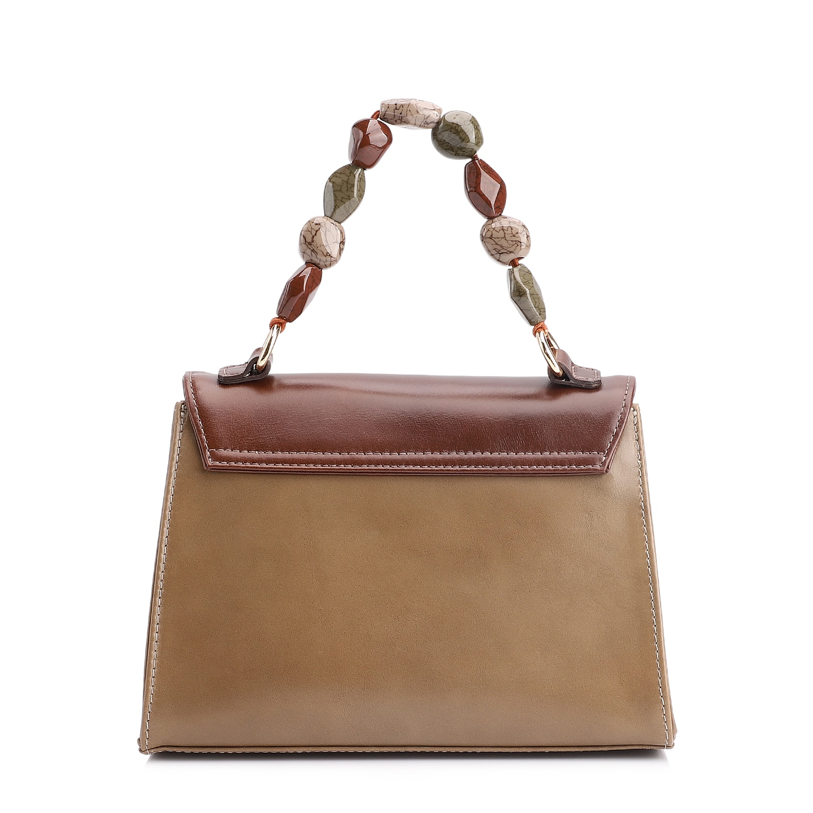 Bolsa De Mão Couro Verde/Couro Marrom