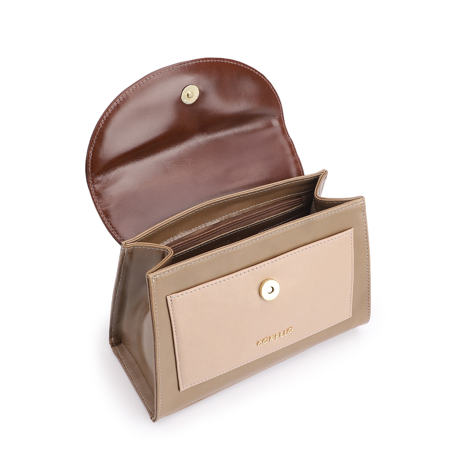 Bolsa De Mão Couro Verde/Couro Marrom