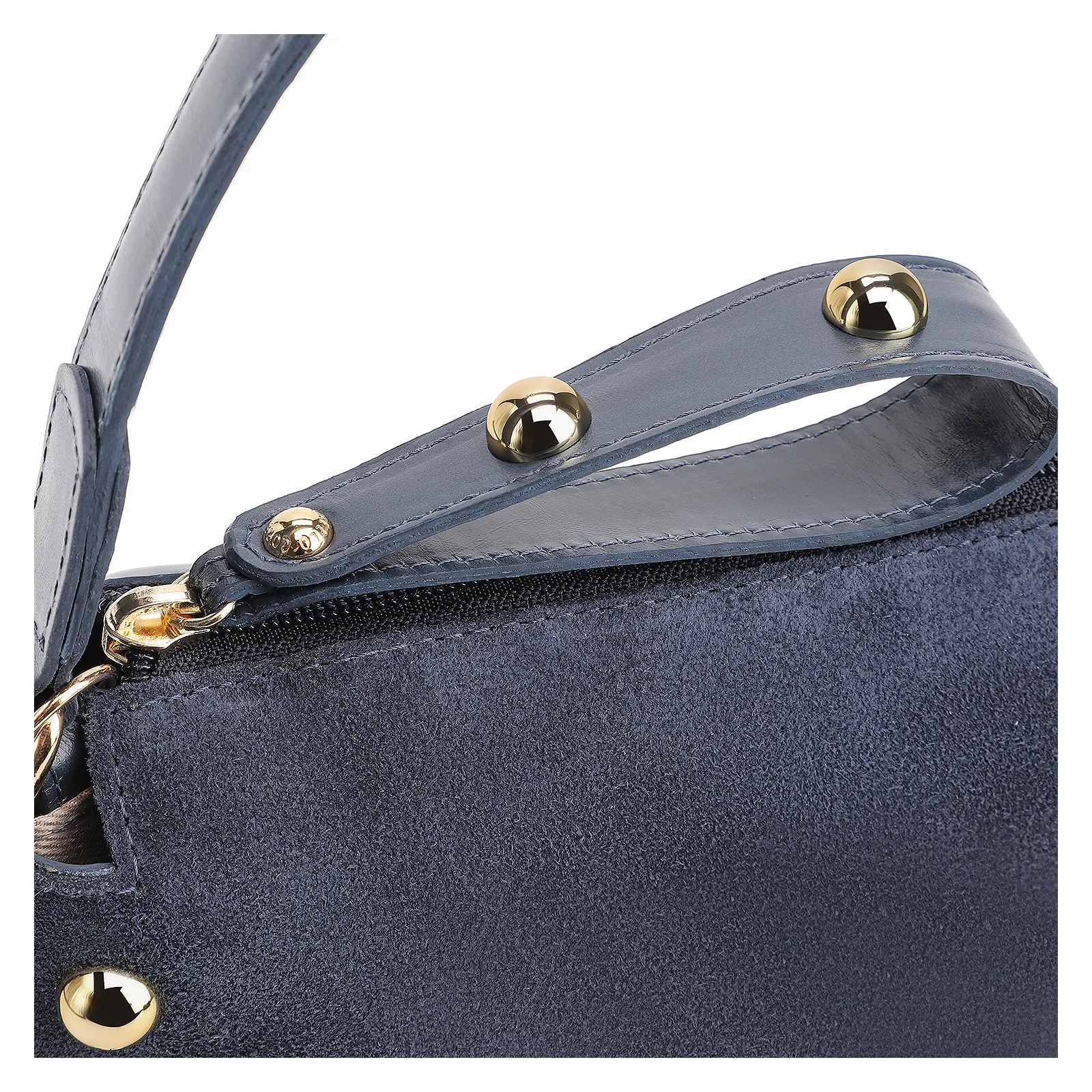 Bolsa De Mão Esferas Couro Azul/Camurça Azul