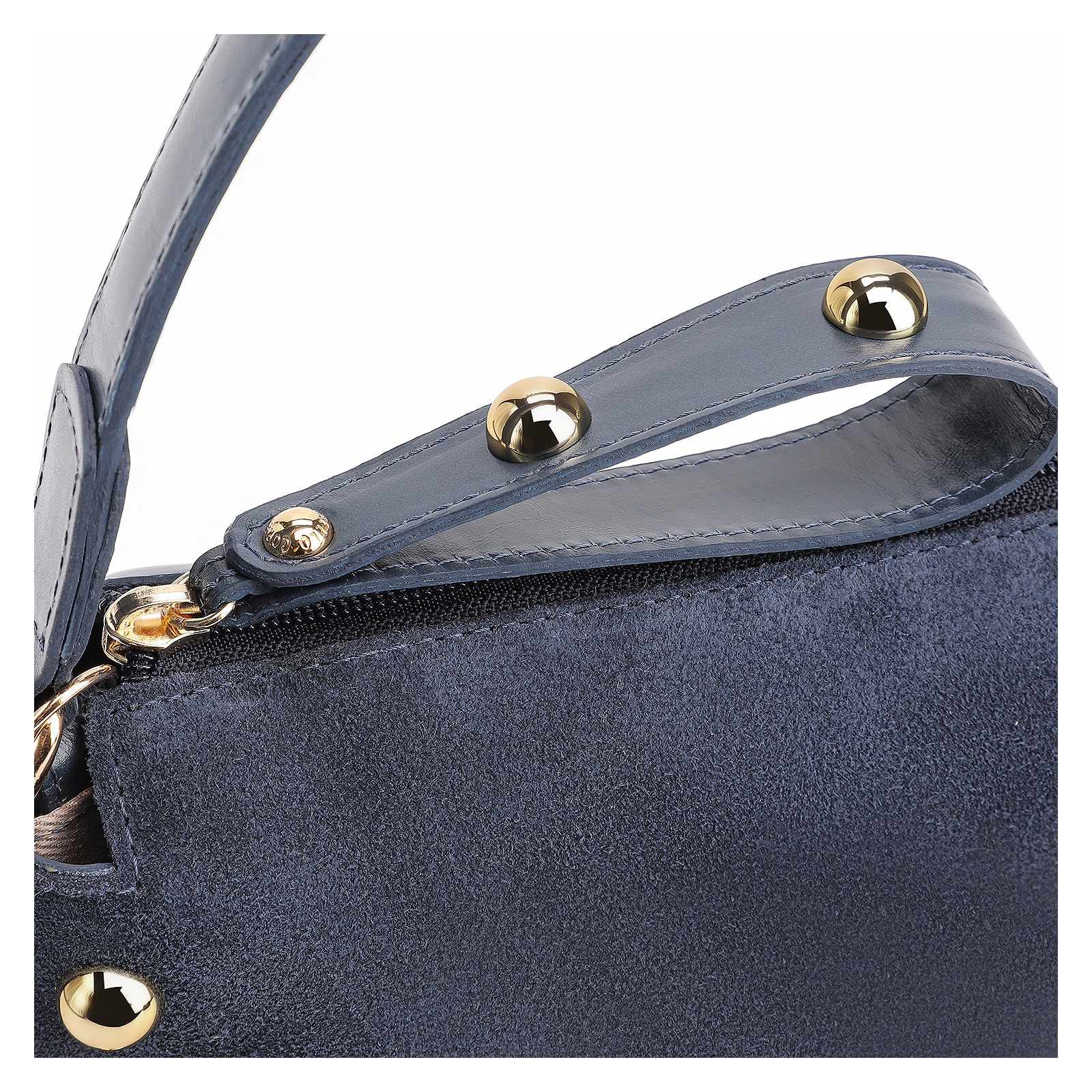 Bolsa De Mão Esferas Couro Azul/Camurça Azul