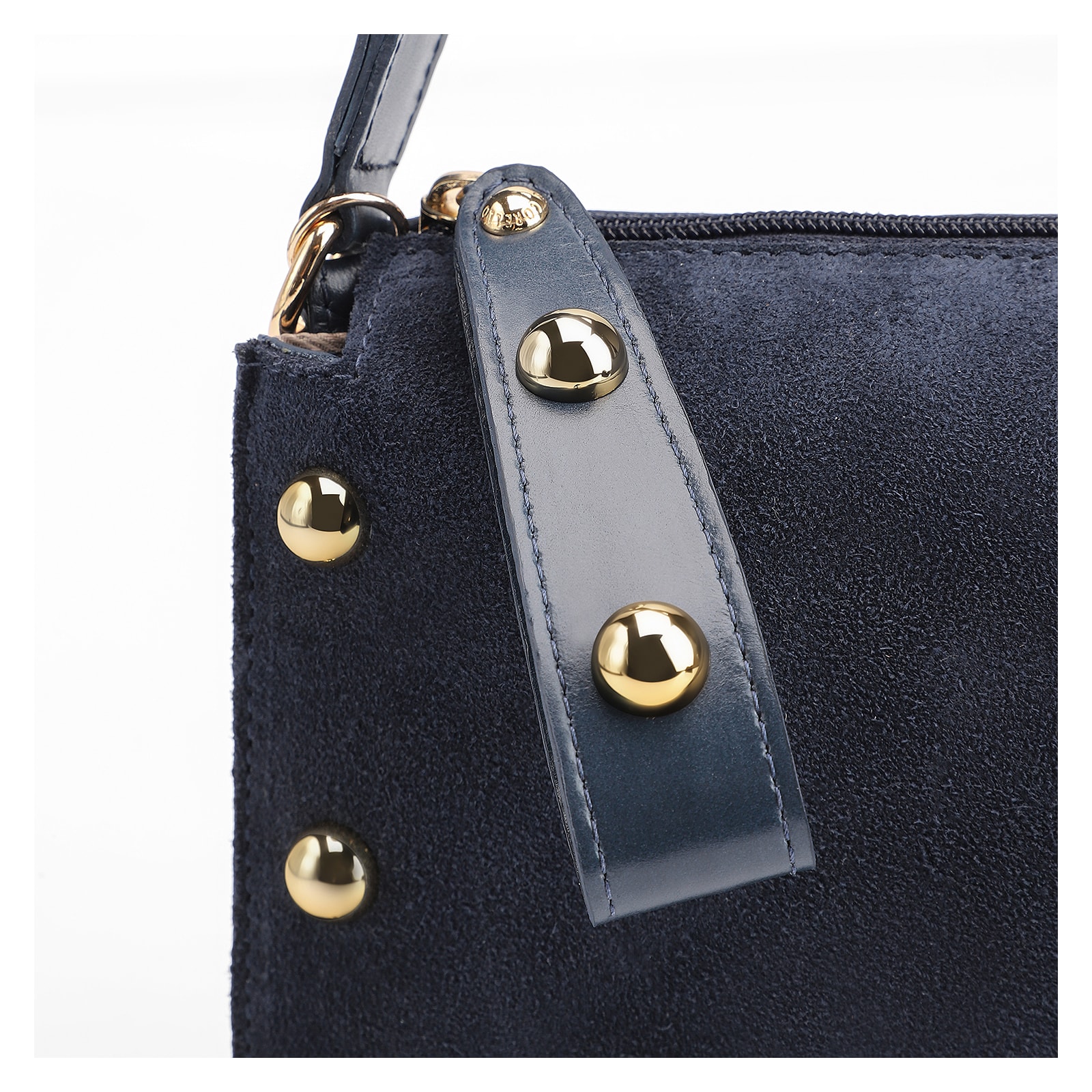 Bolsa De Mão Esferas Couro Azul/Camurça Azul