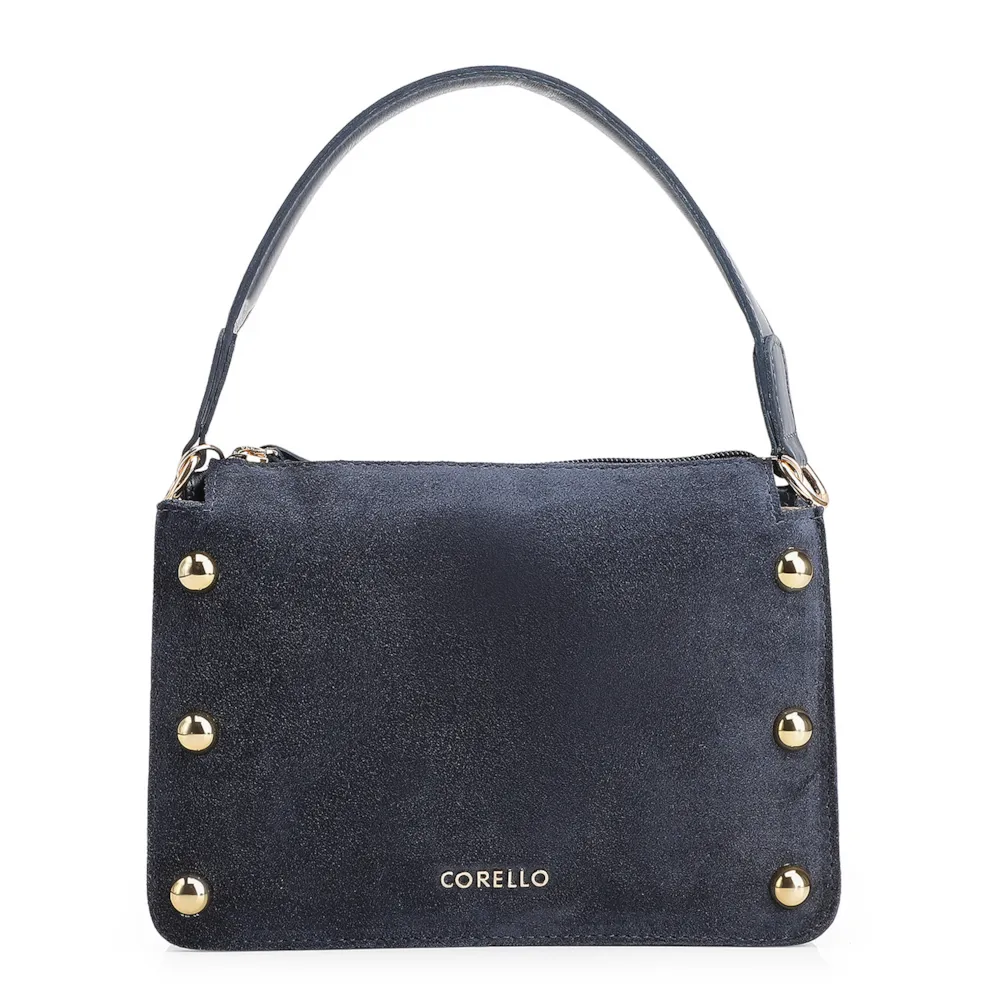 Bolsa De Mão Esferas Couro Azul/Camurça Azul