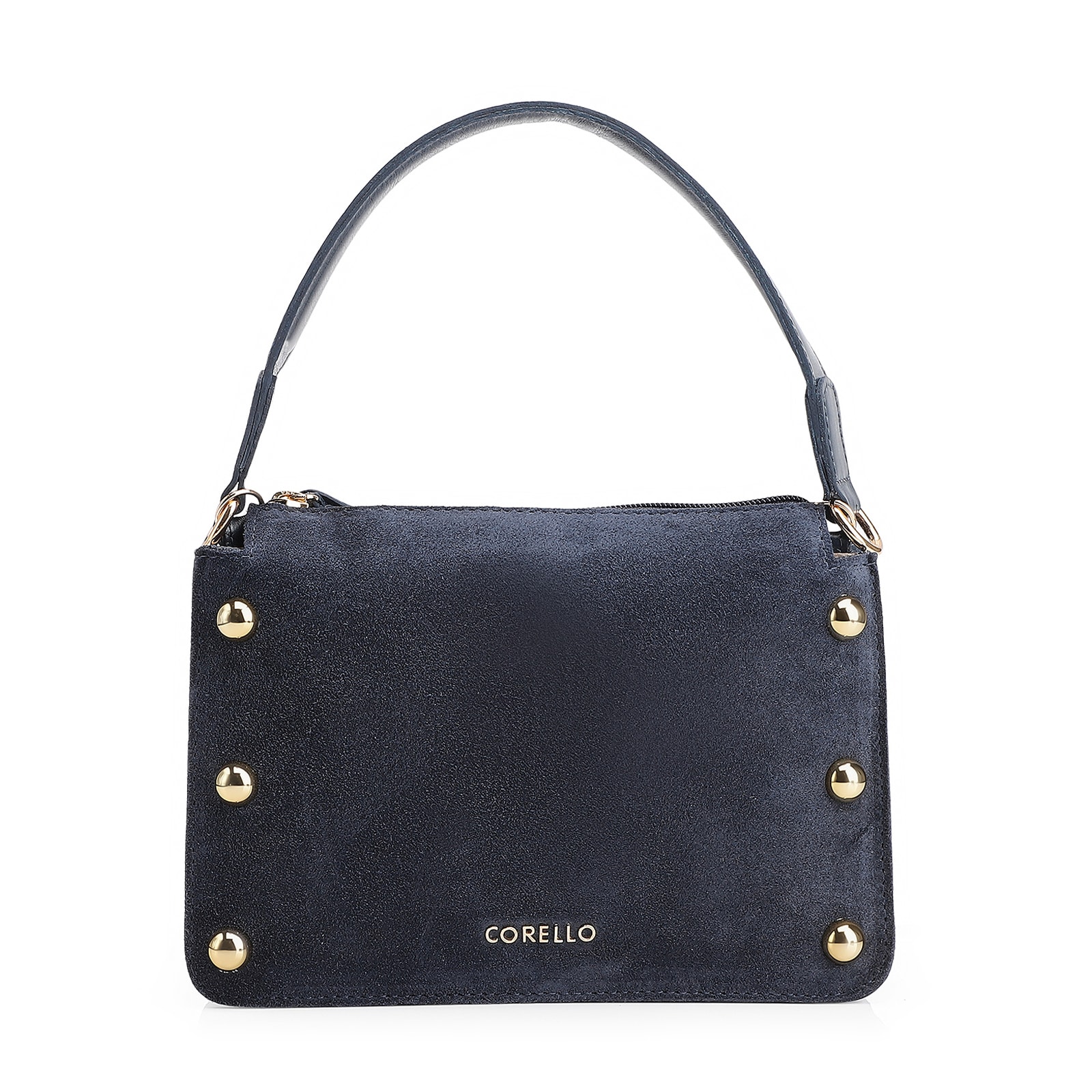 Bolsa De Mão Esferas Couro Azul/Camurça Azul