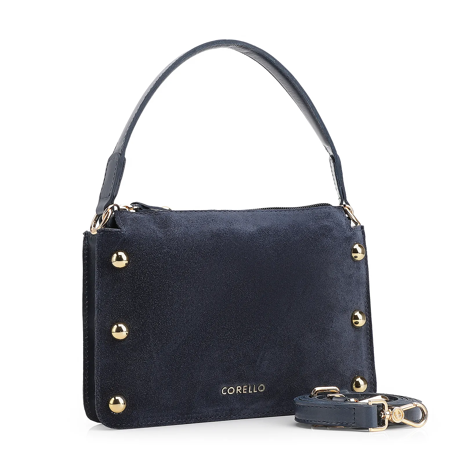 Bolsa De Mão Esferas Couro Azul/Camurça Azul