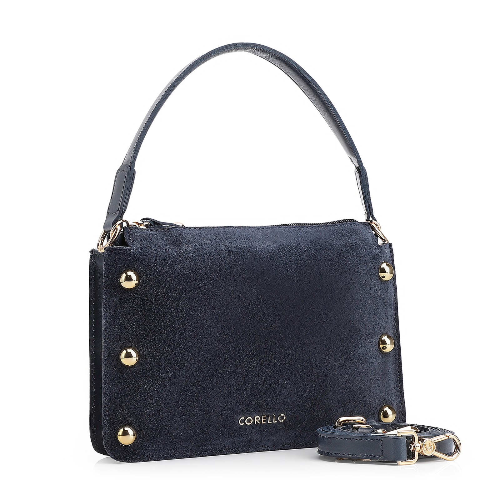 Bolsa De Mão Esferas Couro Azul/Camurça Azul