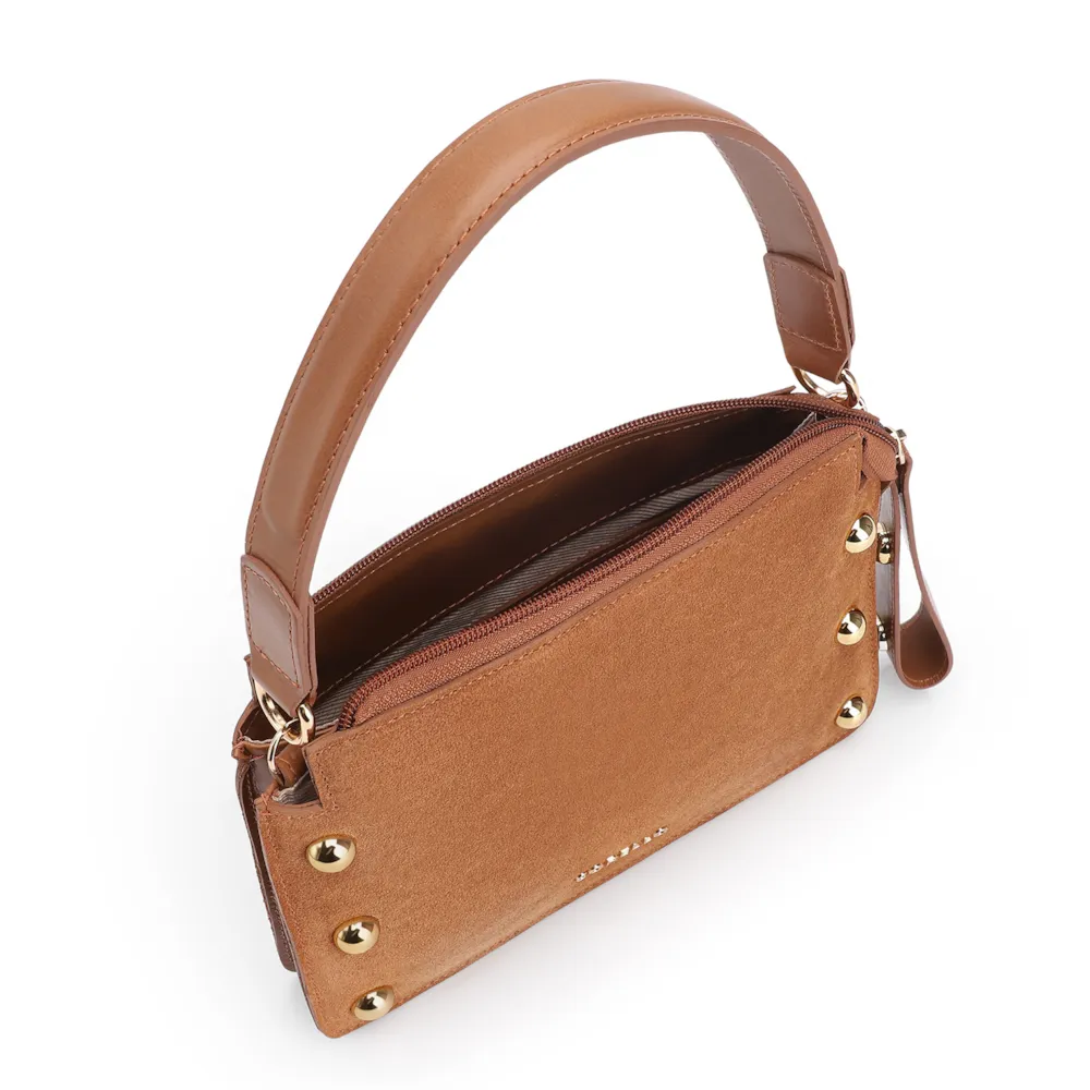 Bolsa De Mão Esferas Couro Camurça/Couro Marrom - imagem 4