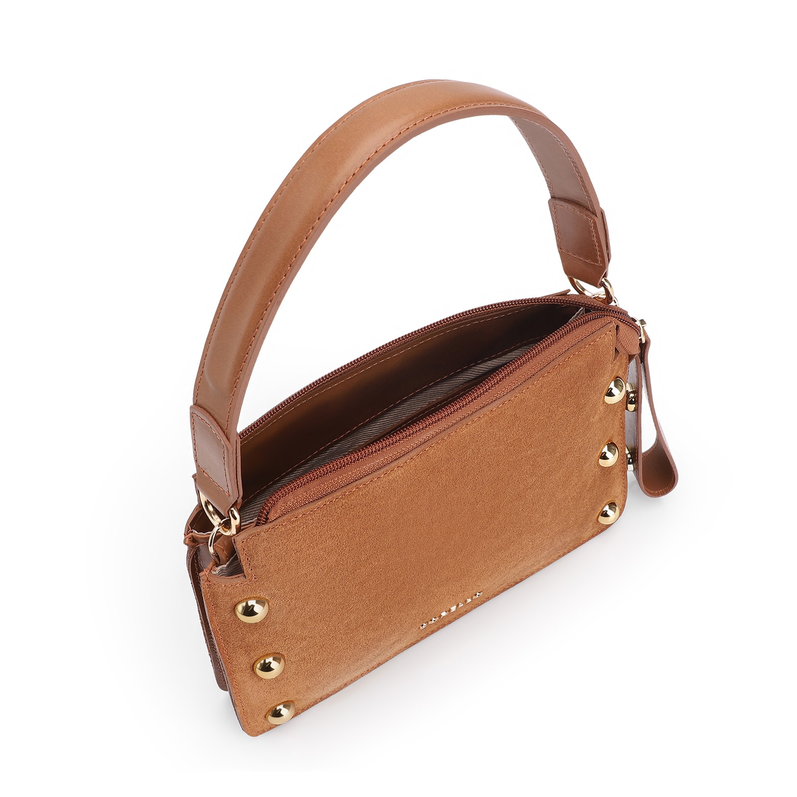 Bolsa De Mão Esferas Couro Camurça/Couro Marrom