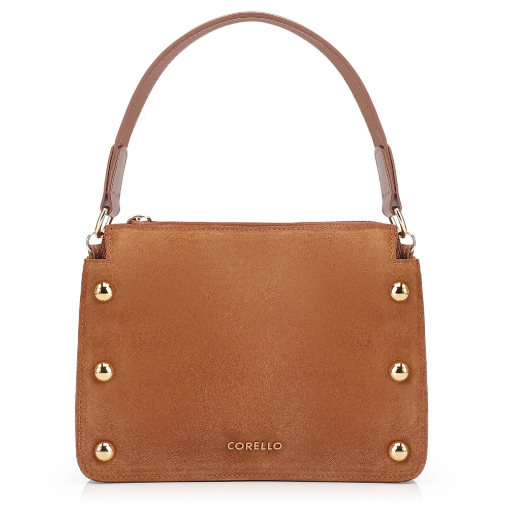 Bolsa De Mão Esferas Couro Camurça/Couro Marrom