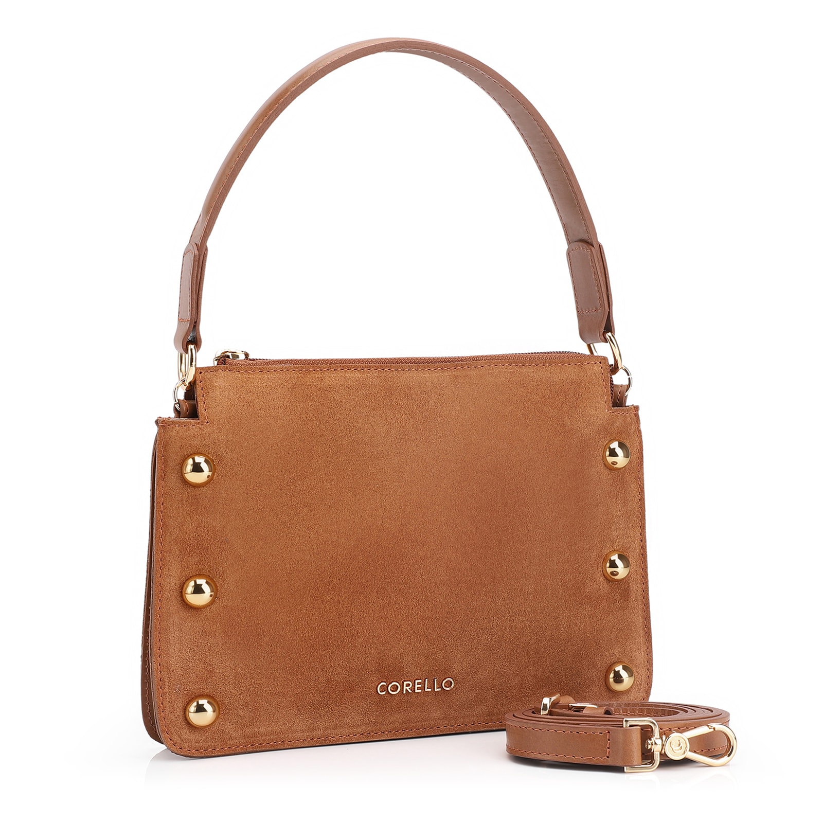 Bolsa De Mão Esferas Couro Camurça/Couro Marrom