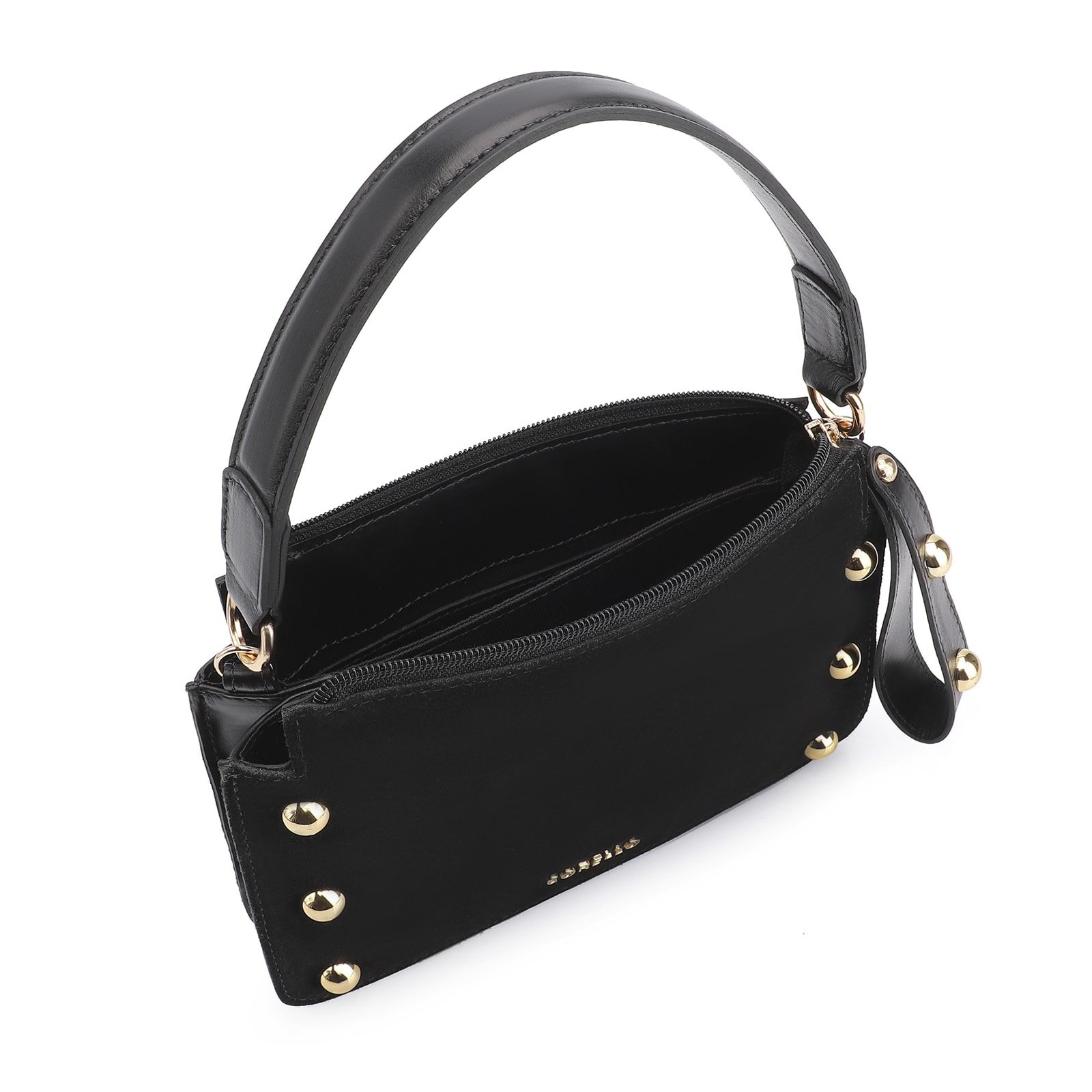 Bolsa De Mão Esferas Couro Preto/Camurça Preto
