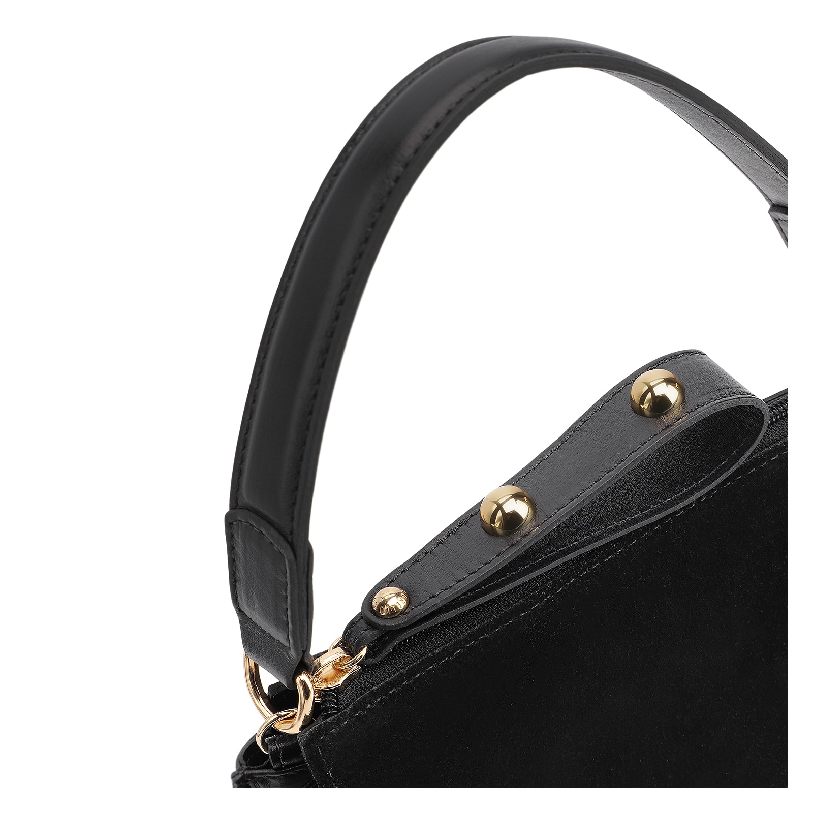 Bolsa De Mão Esferas Couro Preto/Camurça Preto