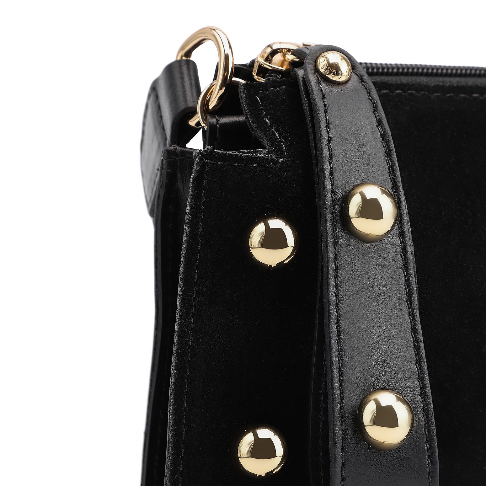 Bolsa De Mão Esferas Couro Preto/Camurça Preto
