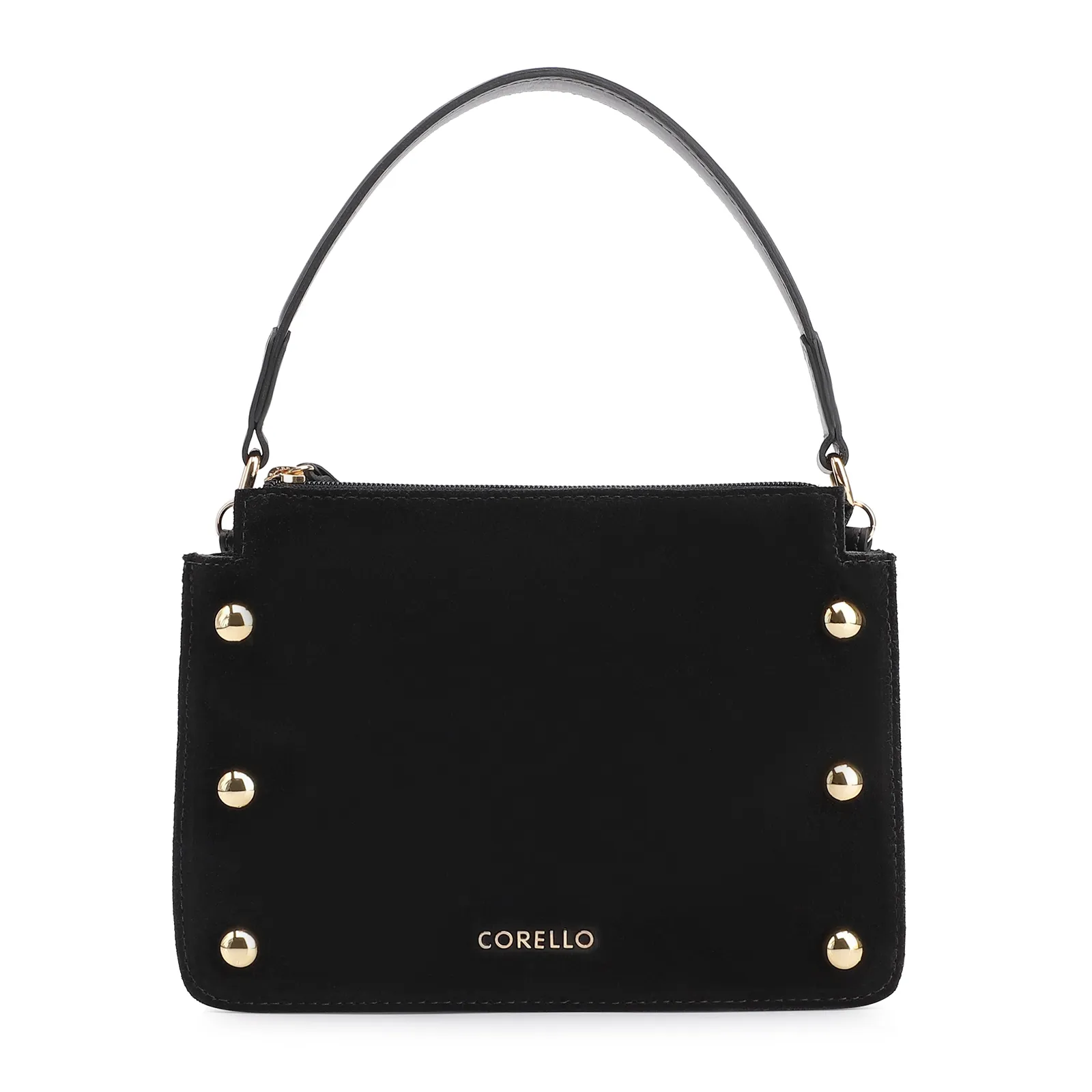 Bolsa De Mão Esferas Couro Preto/Camurça Preto
