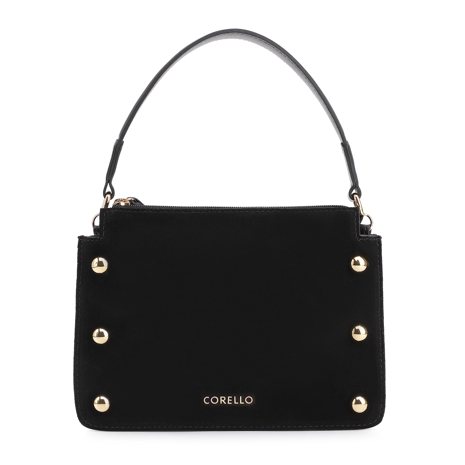 Bolsa De Mão Esferas Couro Preto/Camurça Preto