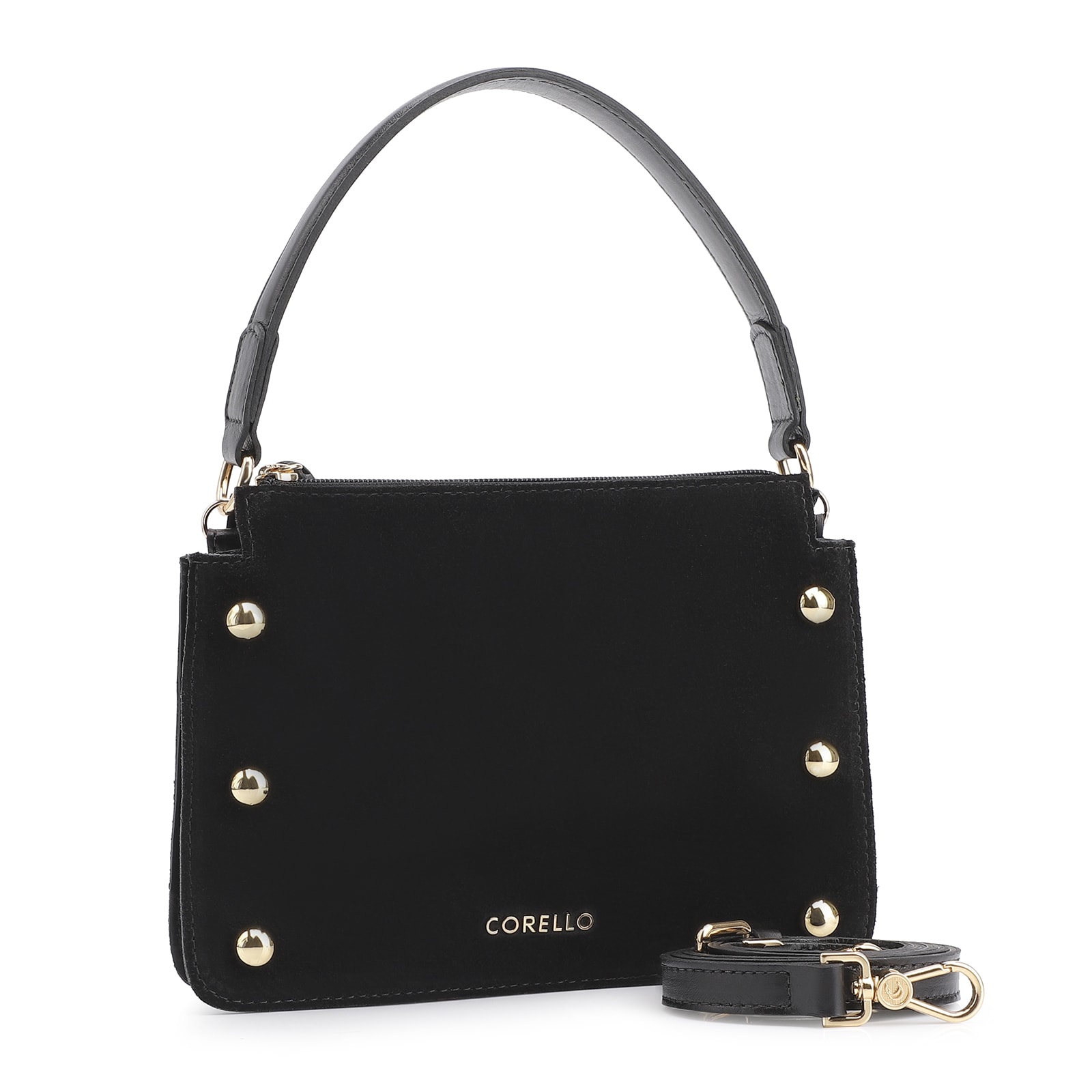 Bolsa De Mão Esferas Couro Preto/Camurça Preto
