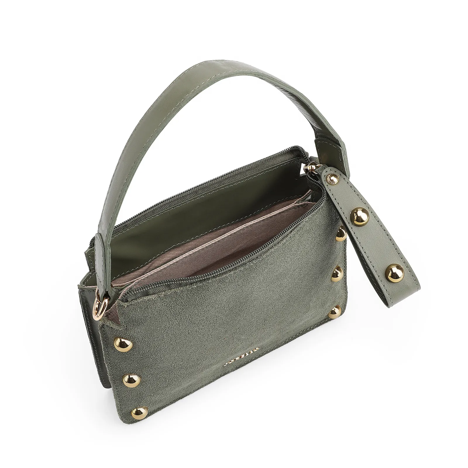Bolsa De Mão Esferas Couro Verde/Camurça Verde