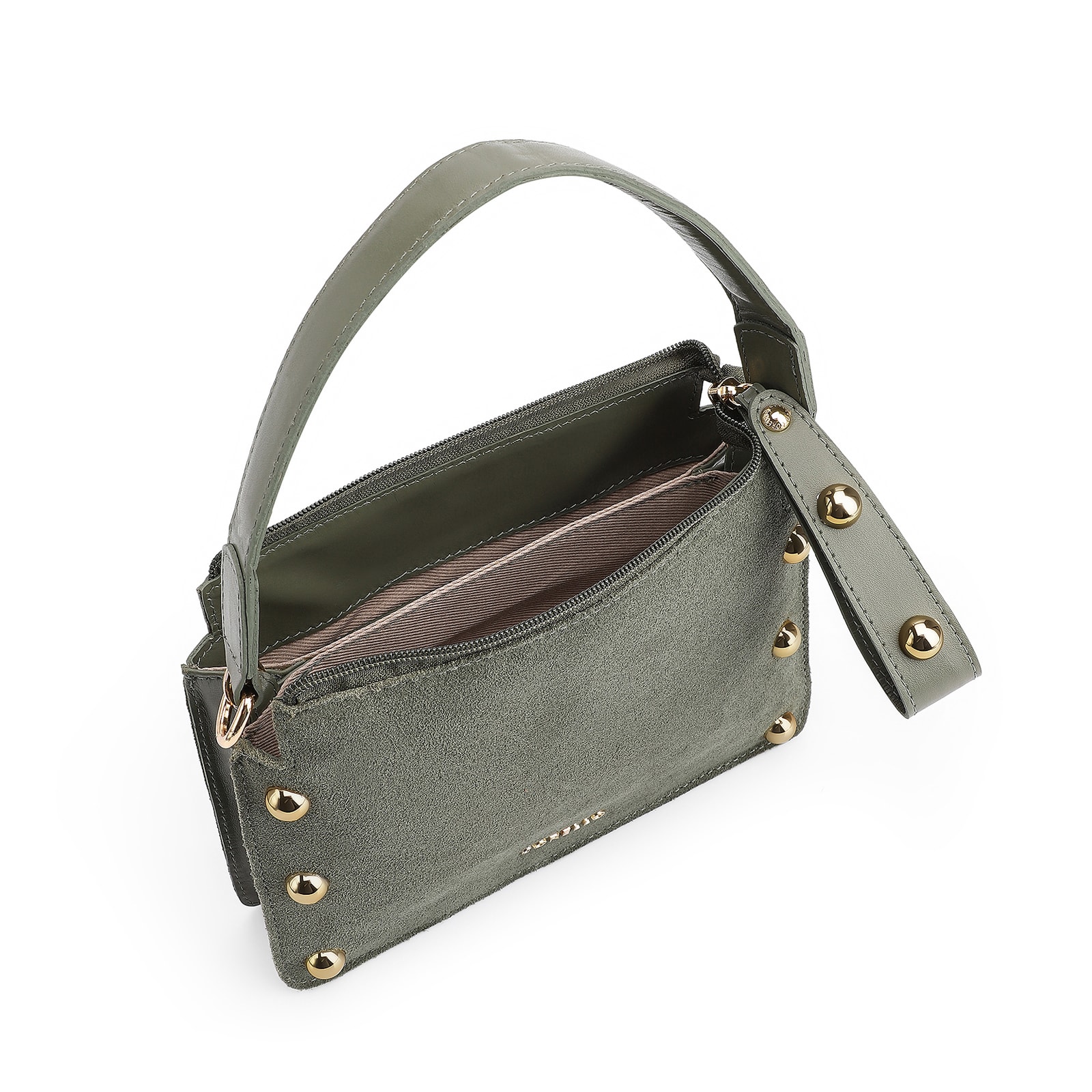 Bolsa De Mão Esferas Couro Verde/Camurça Verde