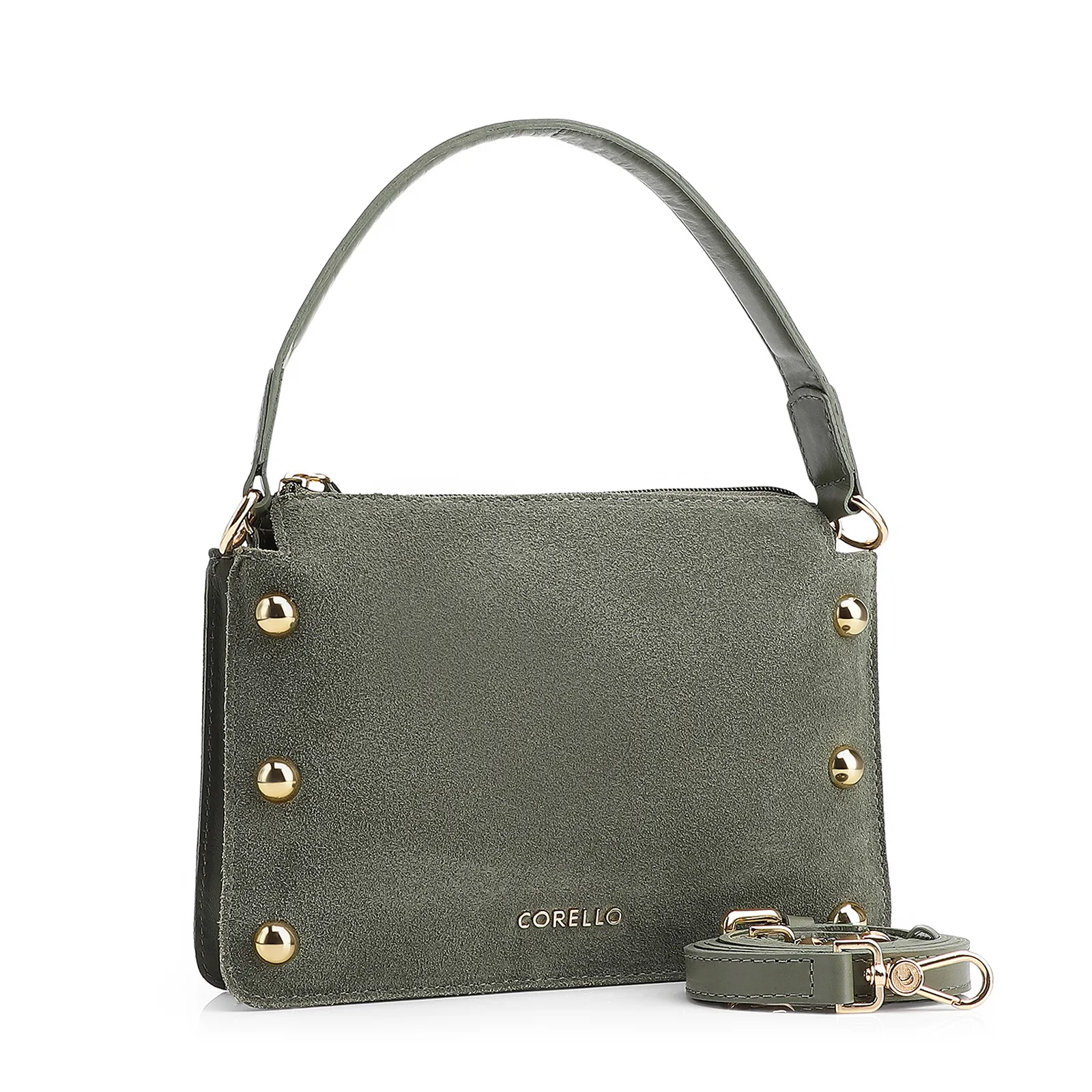 Bolsa De Mão Esferas Couro Verde/Camurça Verde