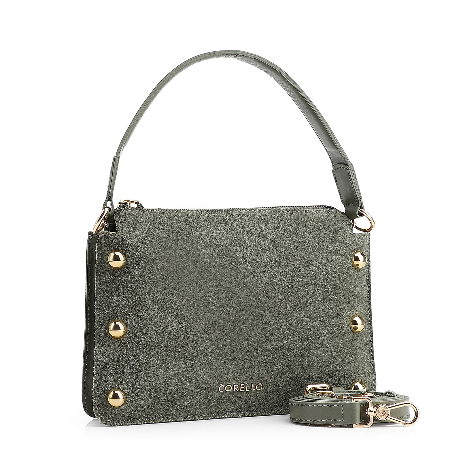 Bolsa De Mão Esferas Couro Verde/Camurça Verde
