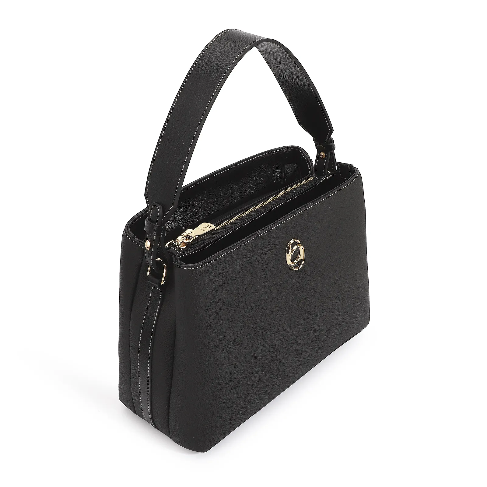 Bolsa De Mão Firenze Preto/Couro Preto