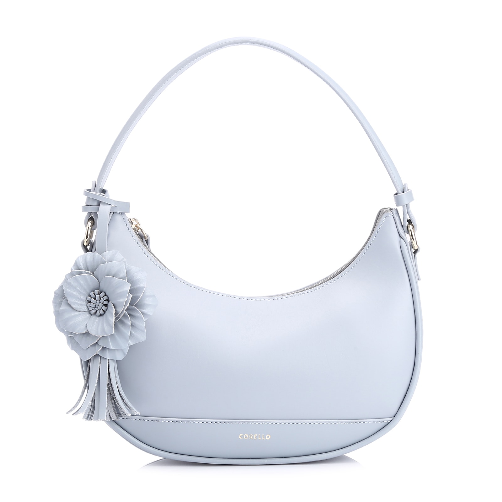 Bolsa De Mão Flor Couro Azul