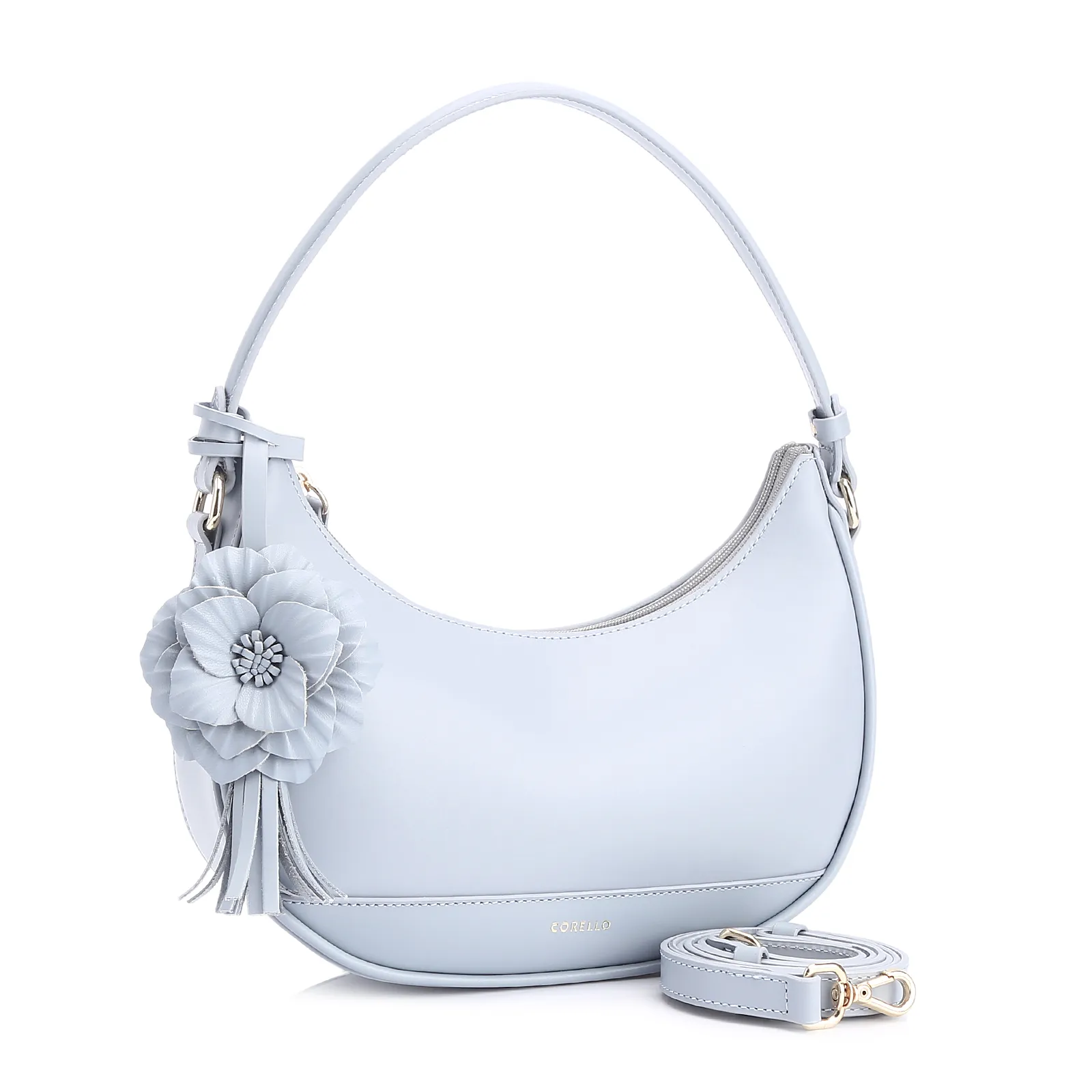 Bolsa De Mão Flor Couro Azul