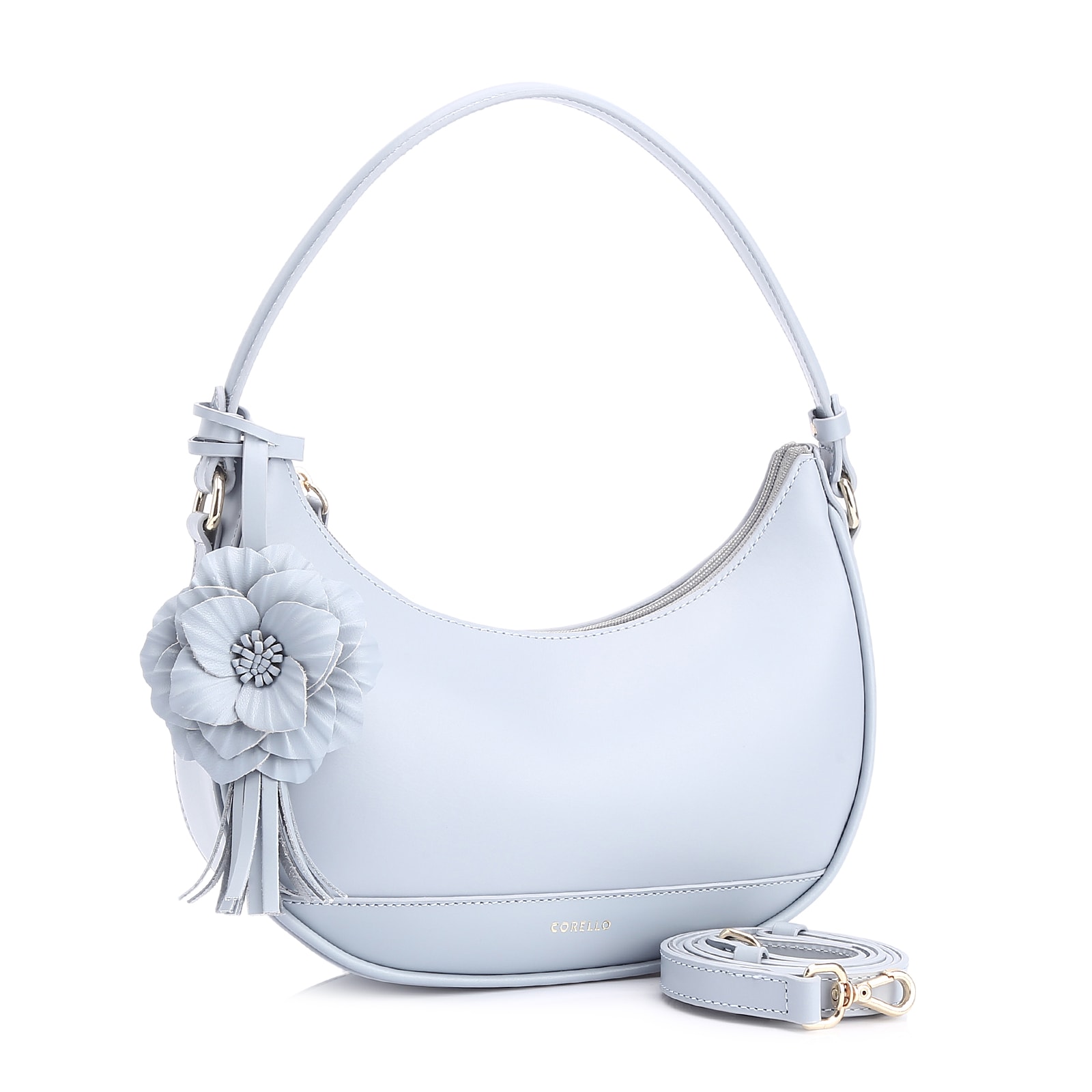 Bolsa De Mão Flor Couro Azul
