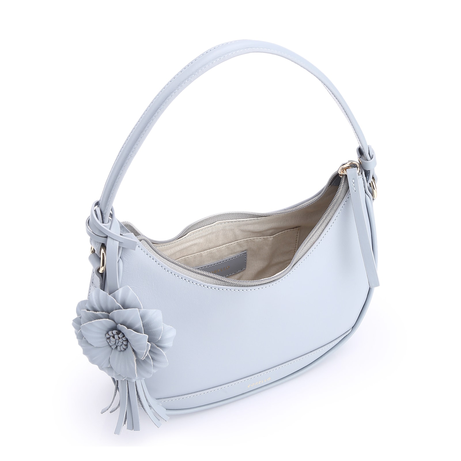Bolsa De Mão Flor Couro Azul