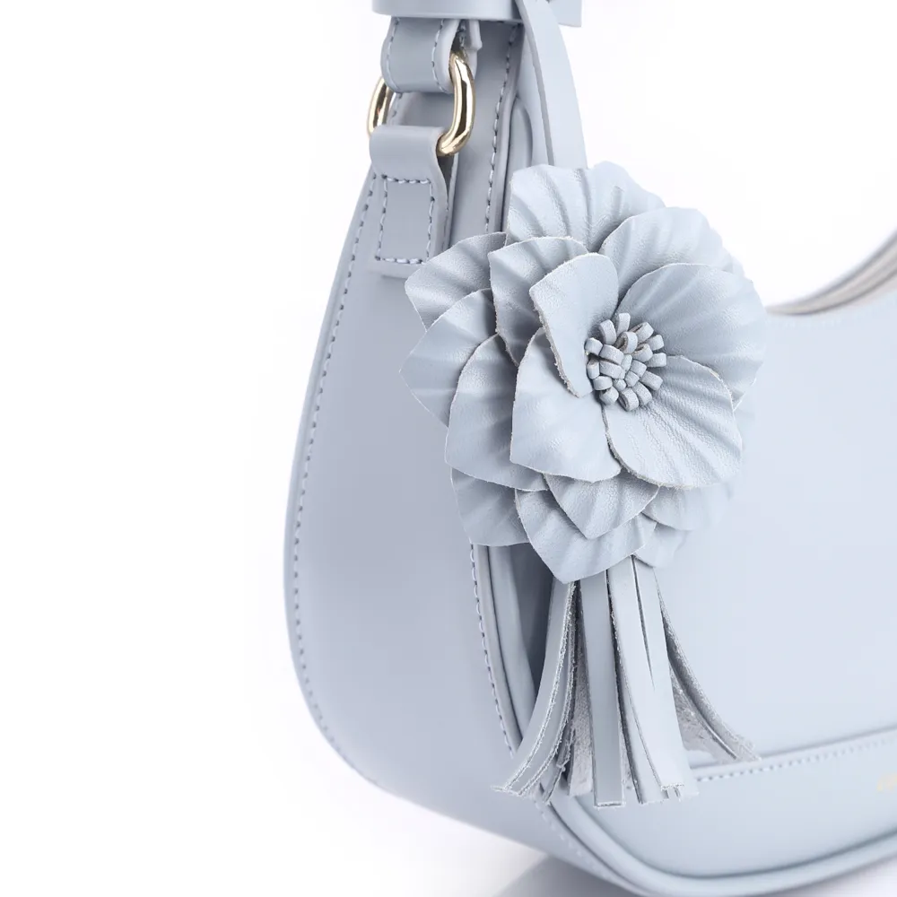 Bolsa De Mão Flor Couro Azul - imagem 6