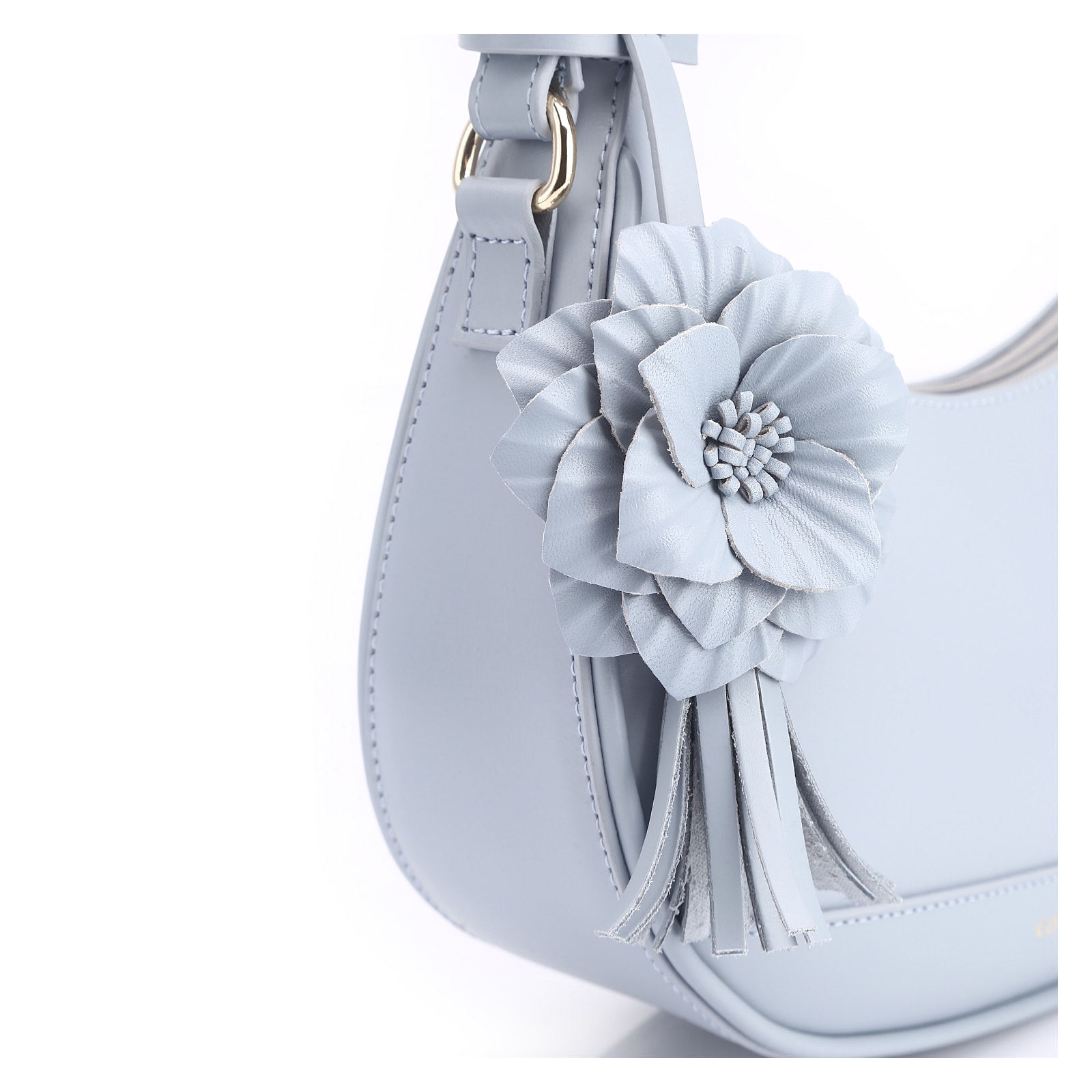 Bolsa De Mão Flor Couro Azul