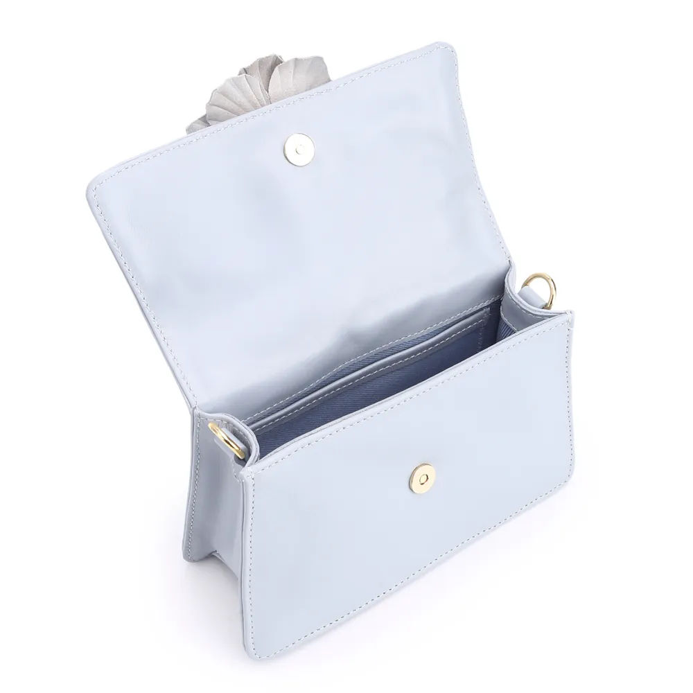 Bolsa De Mão Flor Couro Azul - imagem 4