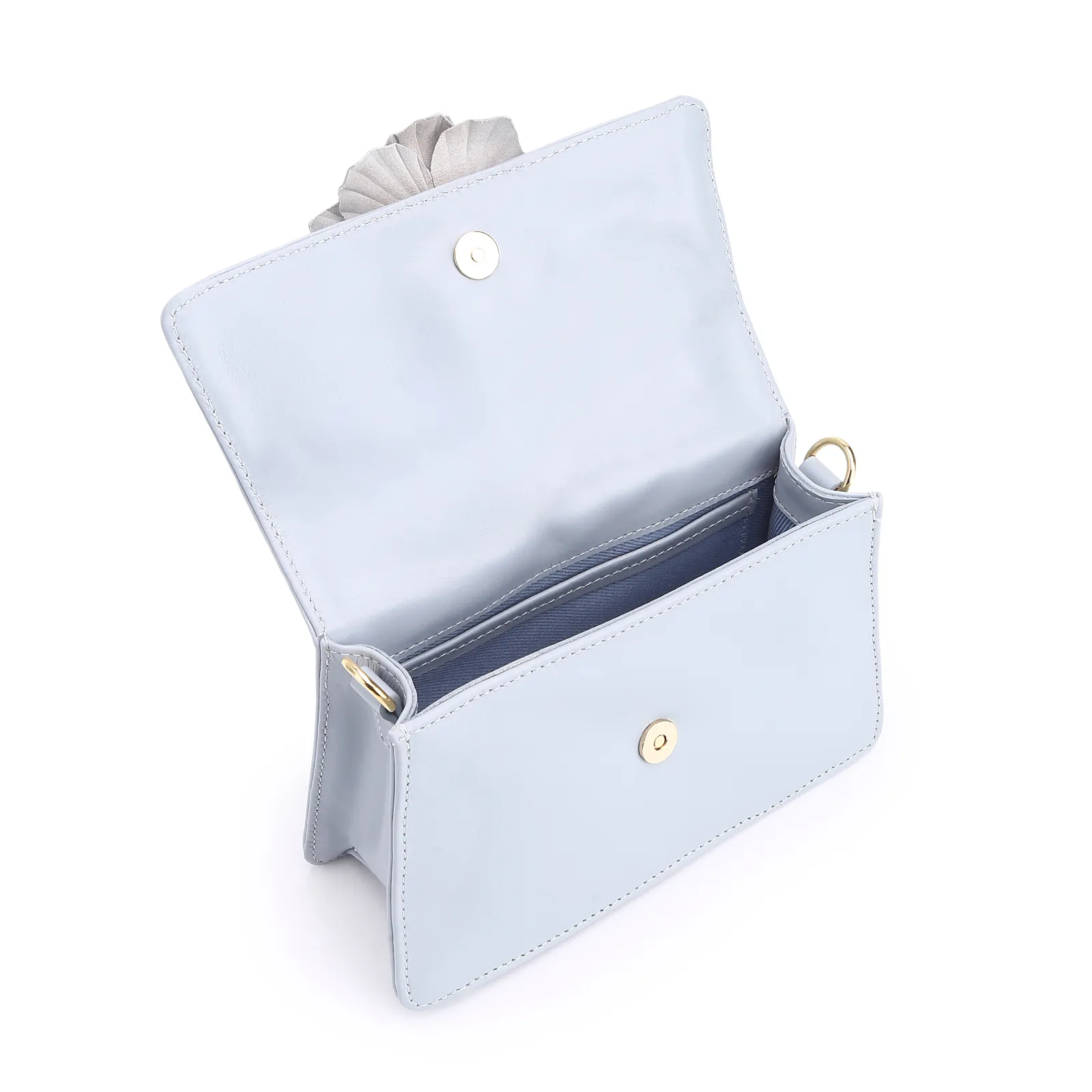 Bolsa De Mão Flor Couro Azul