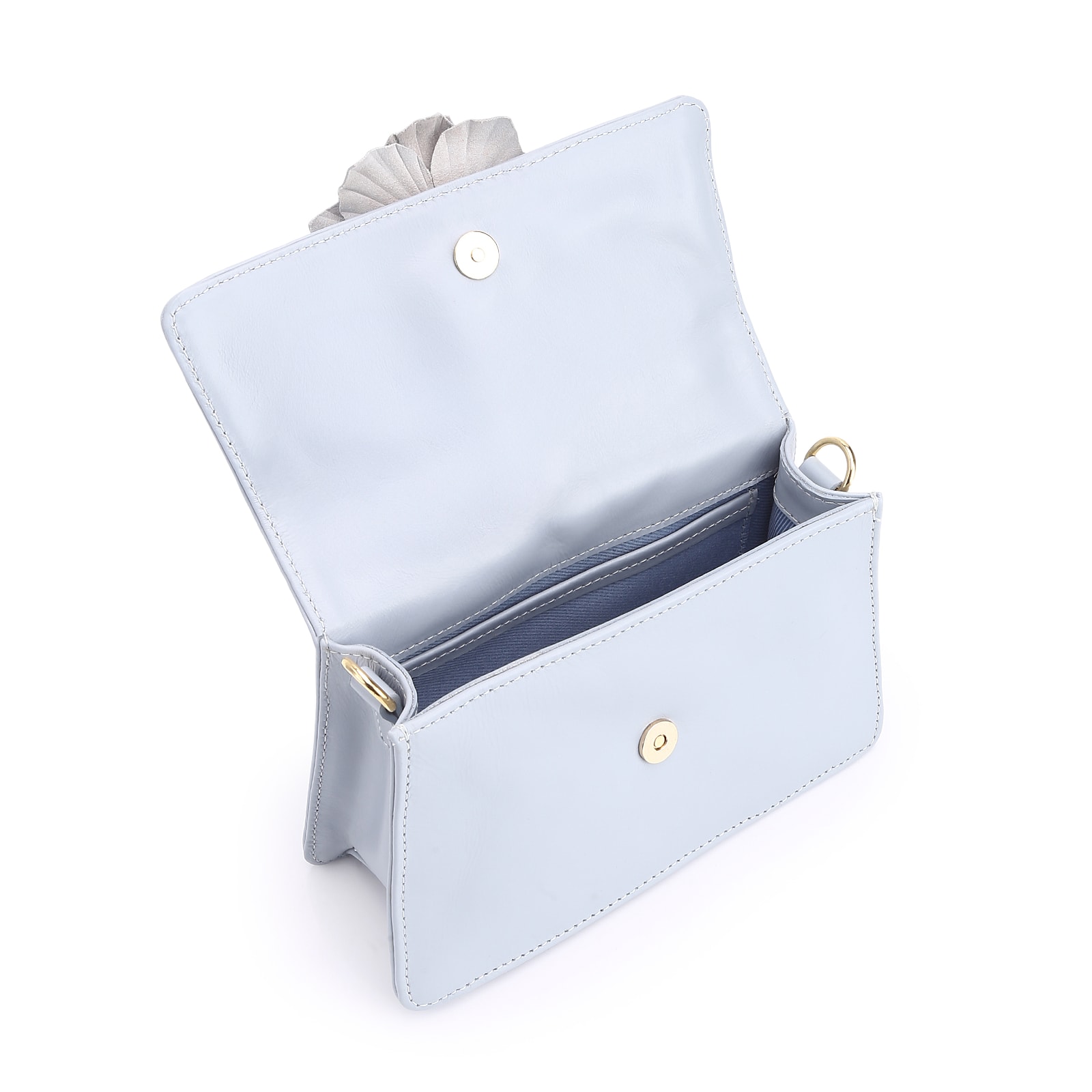Bolsa De Mão Flor Couro Azul
