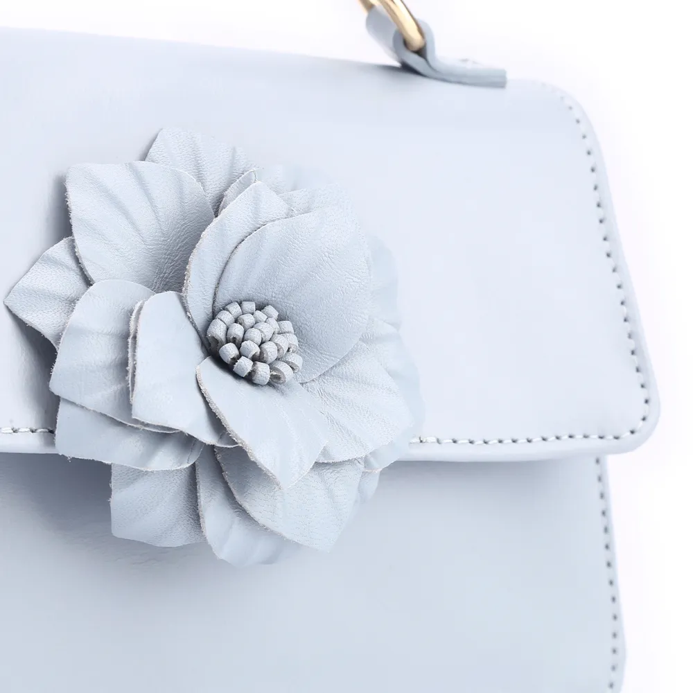 Bolsa De Mão Flor Couro Azul - imagem 5