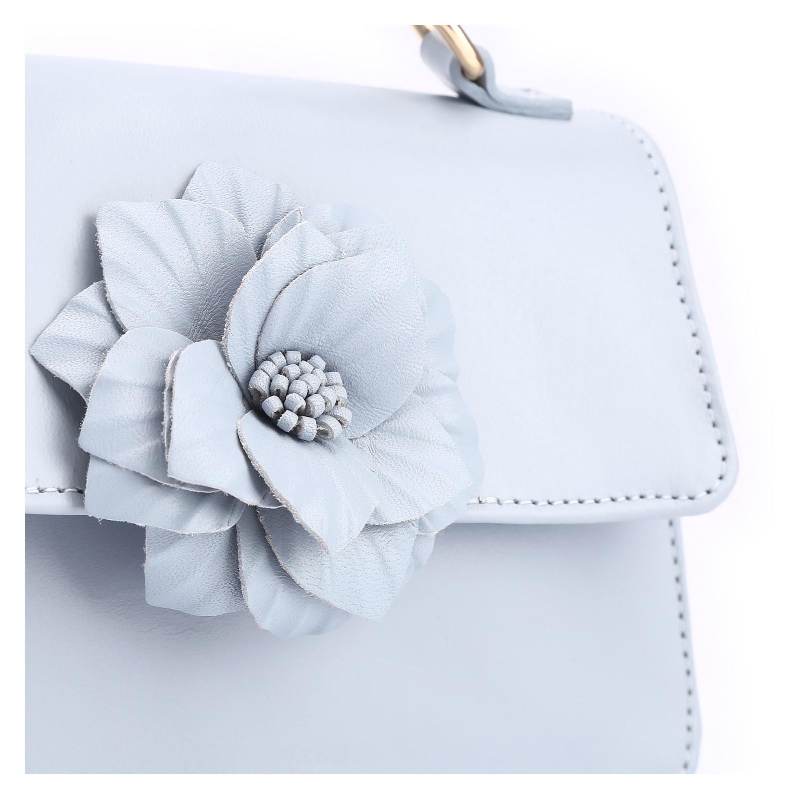 Bolsa De Mão Flor Couro Azul