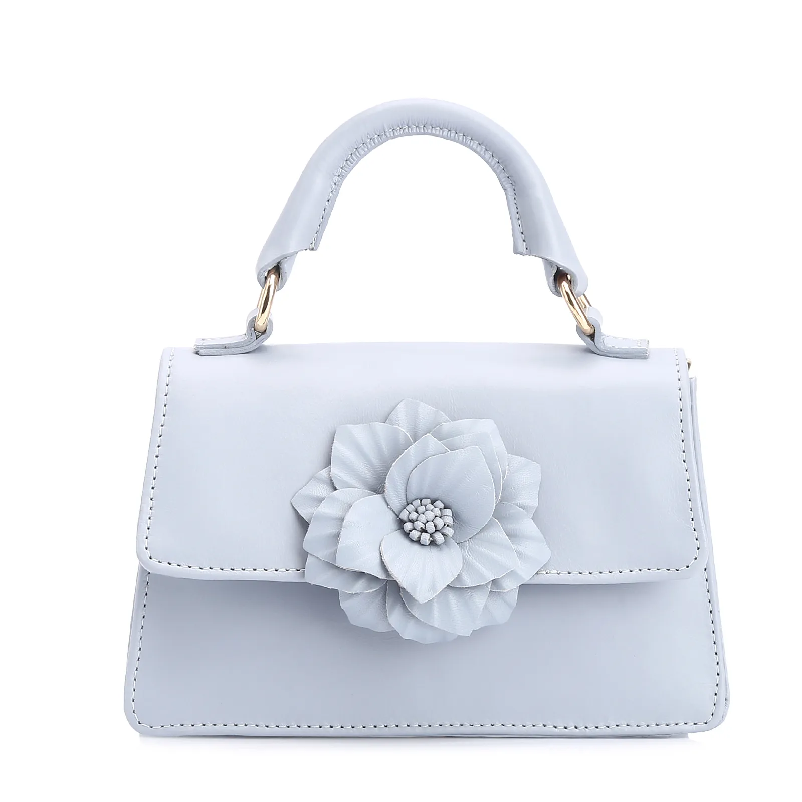 Bolsa De Mão Flor Couro Azul