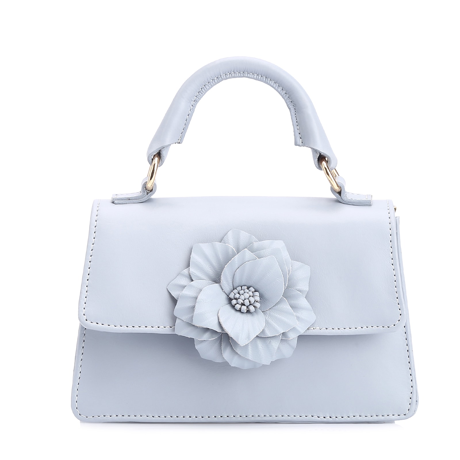 Bolsa De Mão Flor Couro Azul