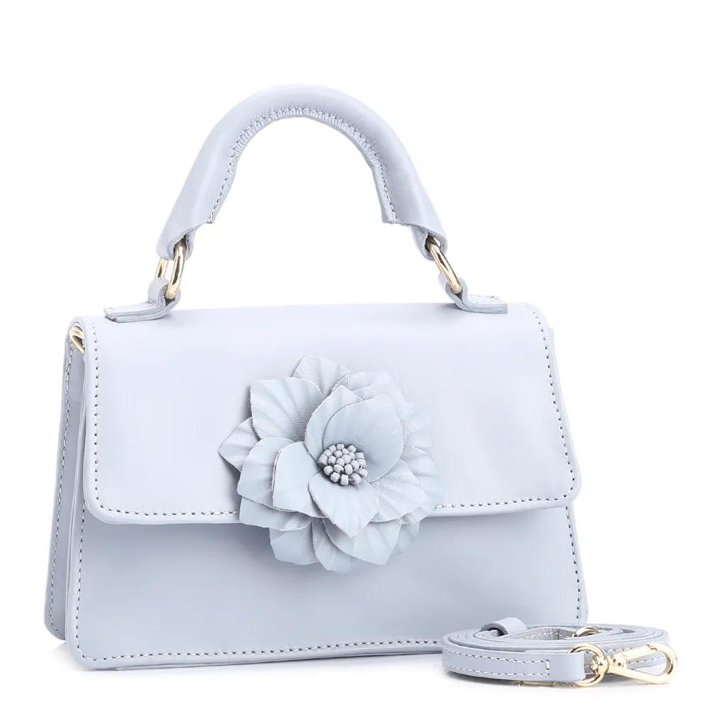 Bolsa De Mão Flor Couro Azul - imagem 3