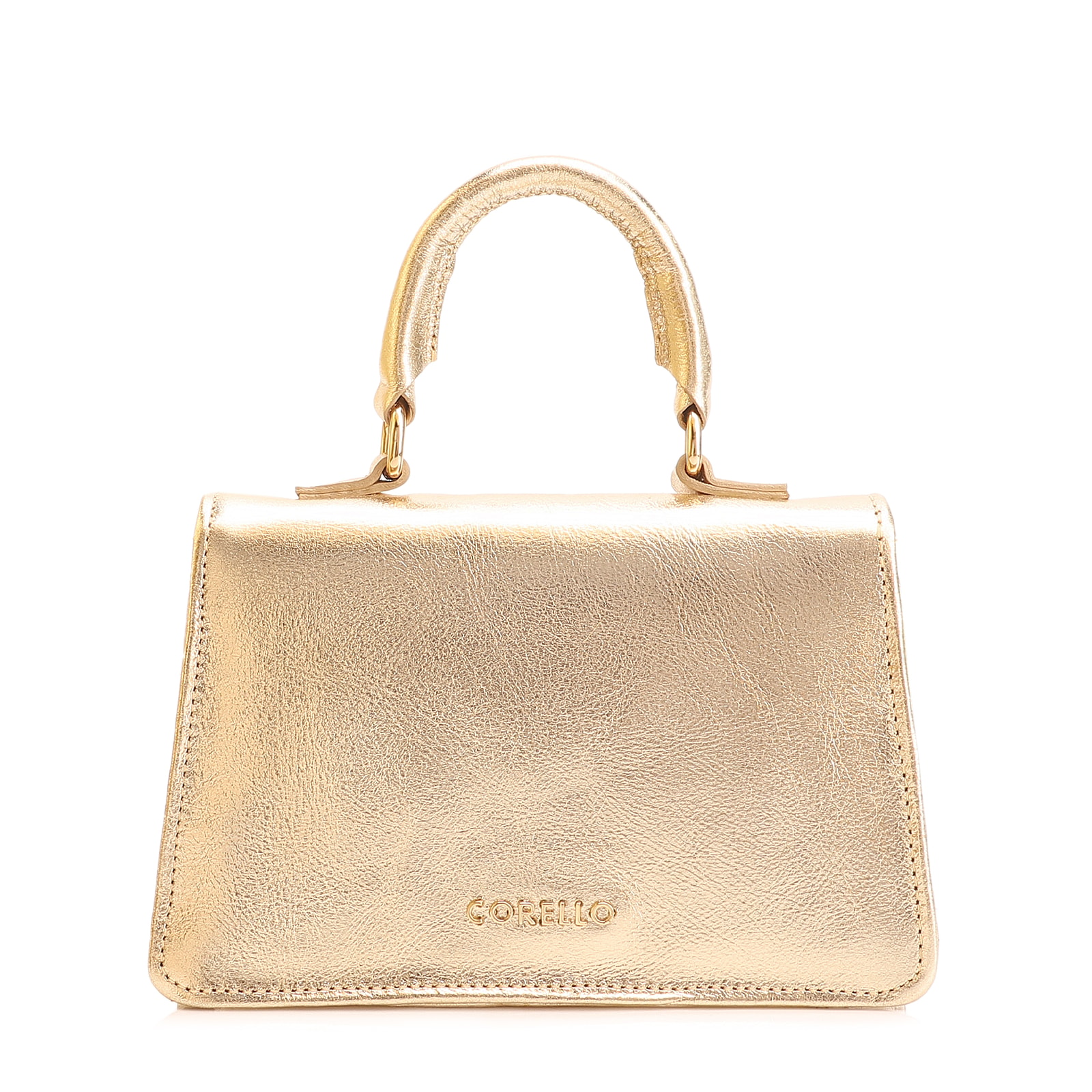 Bolsa De Mão Flor Couro Dourado