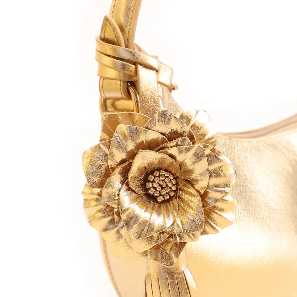 Bolsa De Mão Flor Couro Dourado - imagem 6