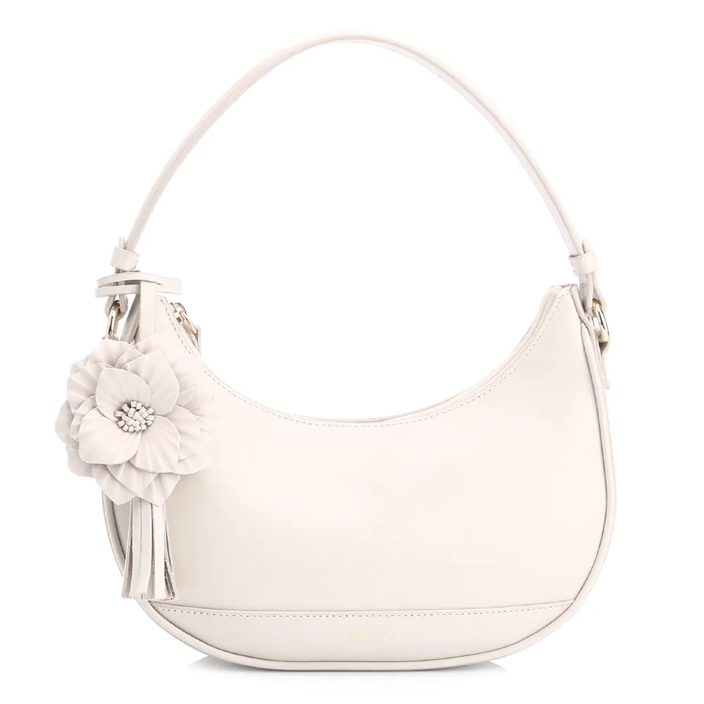 Bolsa De Mão Flor Couro Off White