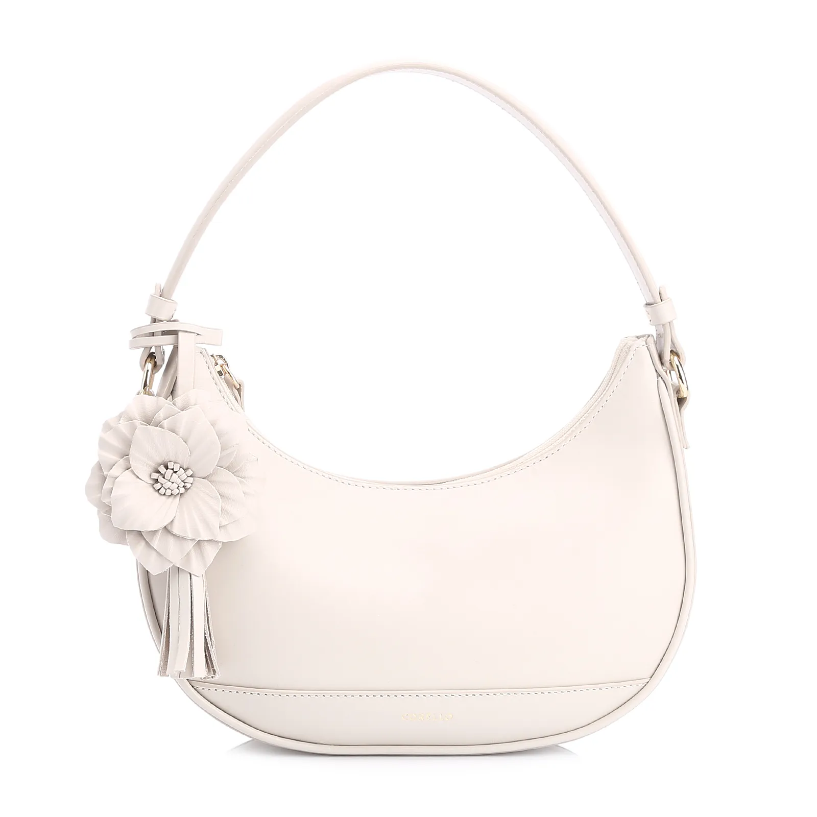 Bolsa De Mão Flor Couro Off White