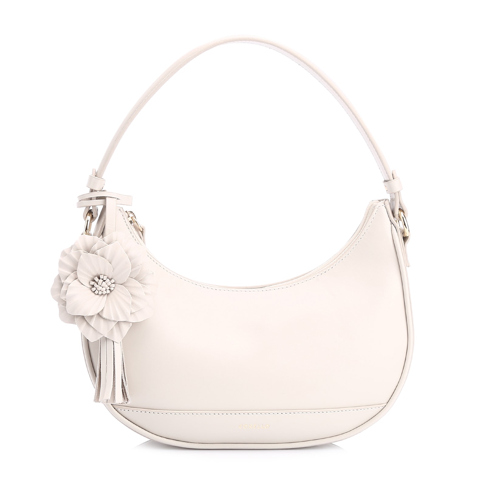 Bolsa De Mão Flor Couro Off White