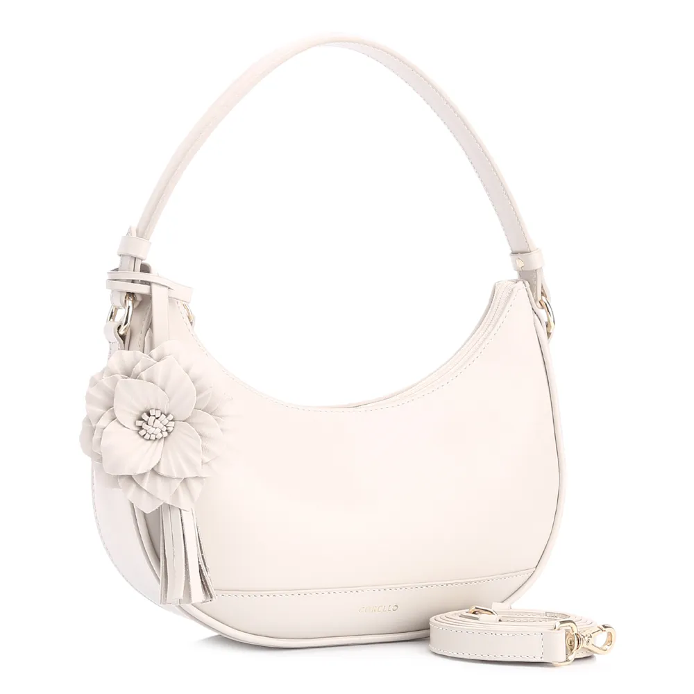 Bolsa De Mão Flor Couro Off White - imagem 3