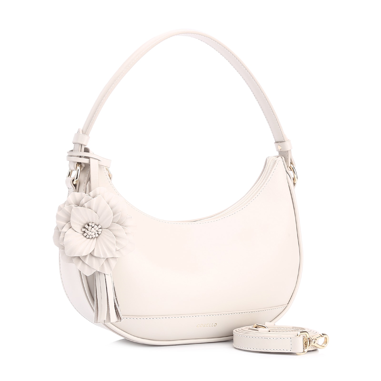 Bolsa De Mão Flor Couro Off White