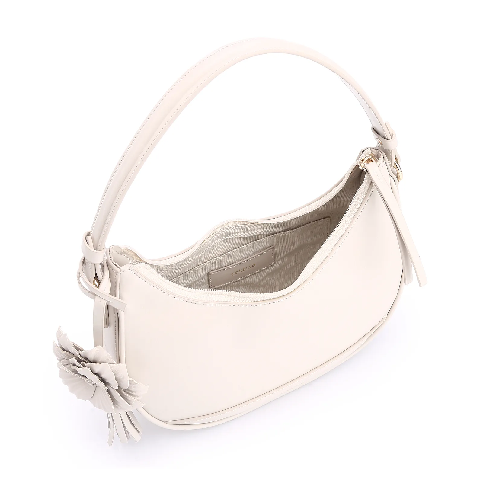 Bolsa De Mão Flor Couro Off White